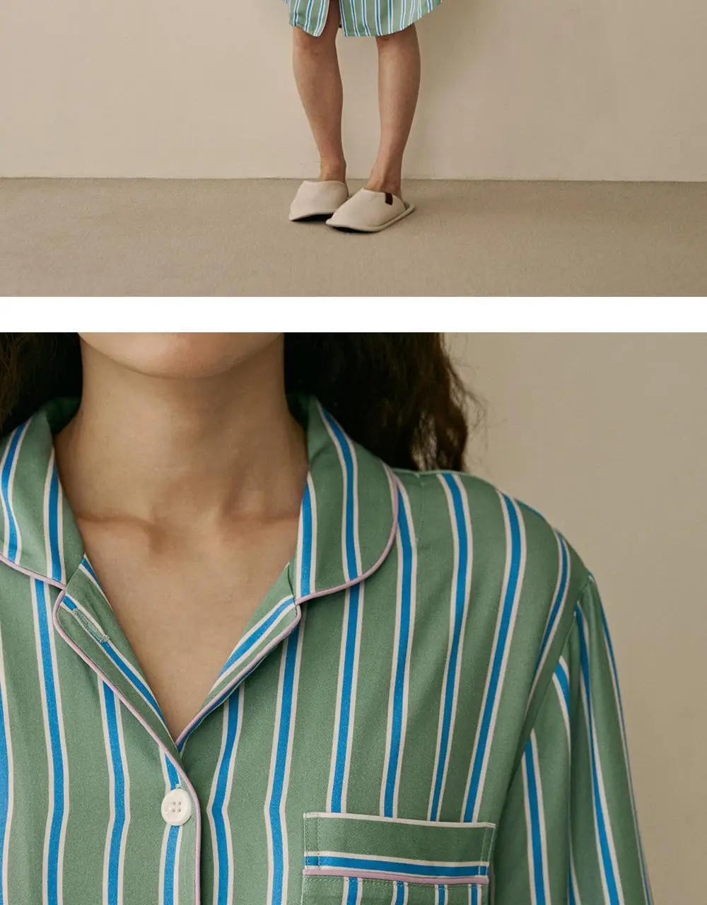 보웰 [BWTZ] 데이오프 비스코스 100% 파자마 원피스 그린스트라이프 상세페이지 15